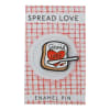 Enamel pin on a card with a toast and heart design