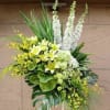 A towering, ceremonial display built to command a stage-this podium stage arrangement