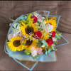 13 Roses with Sunflowers, Alstroemeria with White Montecasino, Baby Breath, Solidago and