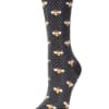 Black sock with a repeating bee pattern