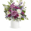 Lavender roses and white daisies in a white vase