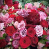 A stunning Valentine's Day arrangement in a mix of pinks, reds, whites