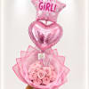 Pink baby shower bouquet with a star balloon, heart balloon, and roses