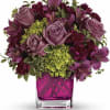 Lovely at first sight. Green miniature hydrangea and lavender roses come together
