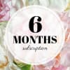 Pastel flowers behind a circle reading 6 months subscription