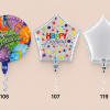 Three birthday foil balloons, including round and star shapes, with curled ribbons.