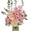 Pretty pastel pink bouquet including a hydrangea, roses, daisies, etc. 