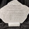 Memorial stone with engraved staircase and verse on a stand