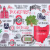 Ohio State Buckeyes themed wall art with logos and campus illustrations
