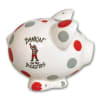 Polka-dot ceramic piggy bank with a Buckeyes graphic