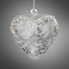 Clear glass heart ornament with a frosted floral pattern