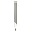 Hanging metal wind chime with a wooden top and clapper