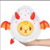 Plush round white and yellow monster toy with red wings and horns