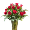 18 red roses arranged in a vase