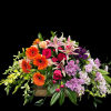 Colorful arrangement where flowers are organized by colors of the rainbow.
