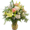 Classy bouquet of peach, white, and green