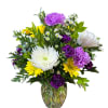 Fun mix of purple, yellow, and white flowers