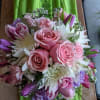 Pink and white mixed bouquet with roses and chrysanthemums