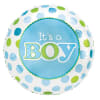 Round balloon with blue text reading It's a Boy