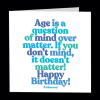 Birthday greeting card with blue and teal text on a white background