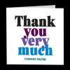 Thank you card with bold multicolor text on a white background