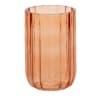 Copper-toned ribbed glass vase on a white background