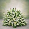 A serene fan-shaped sympathy flower arrangement, this Elegant White Floor Basket communicates
