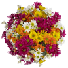 Mixed bouquet of daisies in pink, yellow, orange, and white