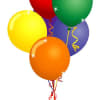 Cluster of colorful balloons with curling ribbons