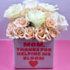 White and blush roses in a square gift box with a Mother's Day message