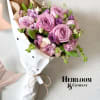 A romantic lavender and blush bouquet designed with premium garden roses, soft
