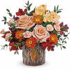 With its unique tree bark-inspired design, this magnificent vase featuring an autumnal
