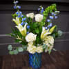 Blue Skies greets the recipient with a calm, airy palette of white