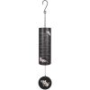Hanging black wind chime with pink floral accents and text