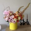 Stunning ceramic vase full of Quicksand roses, and other mixed flowers