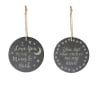 Two round hanging memorial plaques with sentimental text
