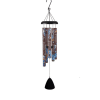 Black hanging wind chime with printed metal tubes and a clapper
