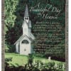 Memorial blanket with a church and the words "A Beautiful Day in Heaven"