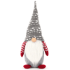 Plush gnome with a tall gray hat, white beard, and red striped arms and feet