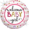 18" Welcome Baby Girl Light Pink Striped Helium Balloon