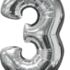 Silver Number 3 Mid-Size Foil Balloon, Helium Filled 