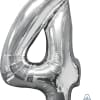 Silver Number 4 Mid-Size Foil Balloon, Helium Filled