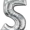 Silver Number 5 Mid-Size Foil Balloon, Helium Filled 