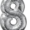  Silver Number 8 Mid-Size Foil Balloon, Helium Filled 