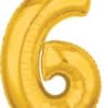 Gold Number 6 Mid-Size Foil Balloon, Helium Filled 