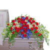 This beautiful red, white, and blue casket spray honors the valiant effort