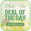 Green text on a floral-themed sign reading Fresh + Fun Deal of the Day