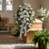 This elegant standing spray is a beautiful expression of peace, comfort, and