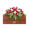 Red and white premium varieties of flowers combine with lush foliage to