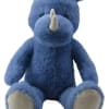 Blue plush rhinoceros toy with white horn and gray paws